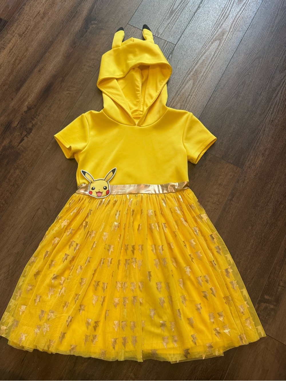 Pokemon Pikachu yellow tulle dress with hood girls size 10/12